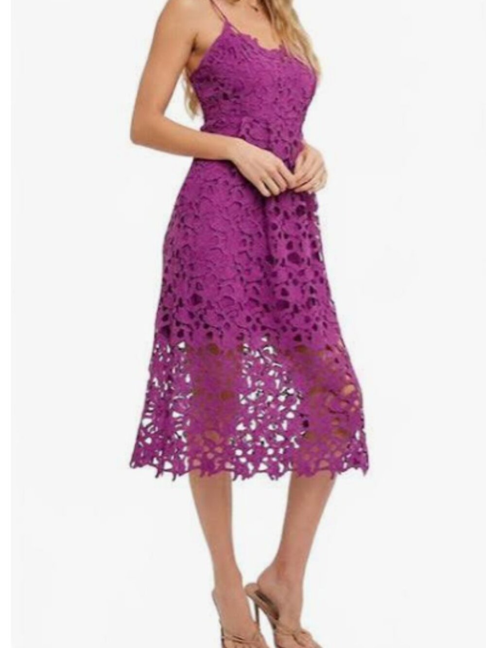NWT Bluivy orchid Joy Crochet Lace Midi Dress in Rose Sleeveless jewel tone sz S